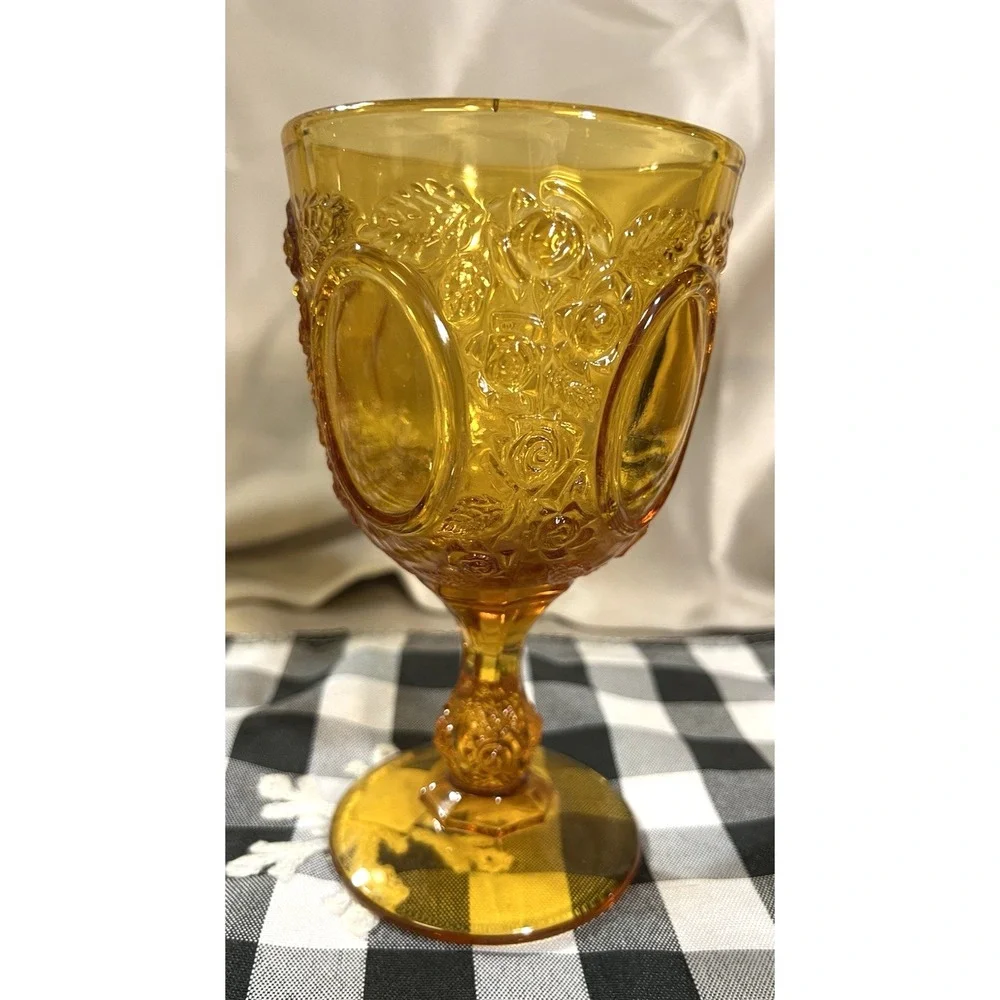 GORGEOUS VTG ROSE OVAL AMBER DEPRESSION GLASS GOBLET‎  6.5